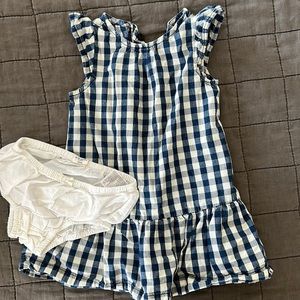 Navy/white gingham dress with cap sleeves
